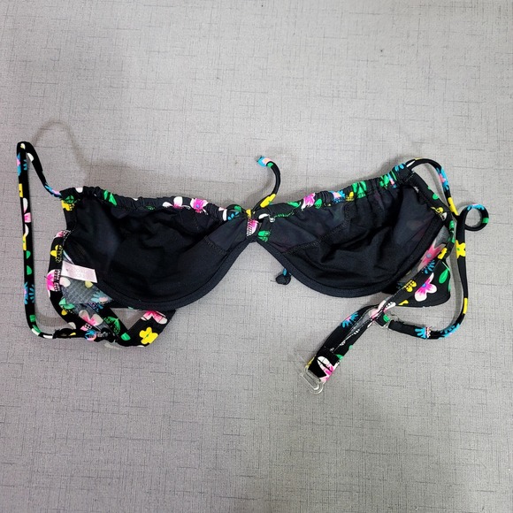 Vintage Y2K 90s Floral Bikini Swimsuit Two Piece Neon Flower Black Made in USA S - Picture 10 of 16